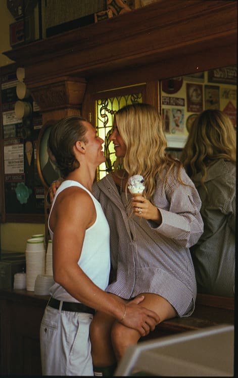couple share ice cream and intimate moments during their unique couples photoshoot