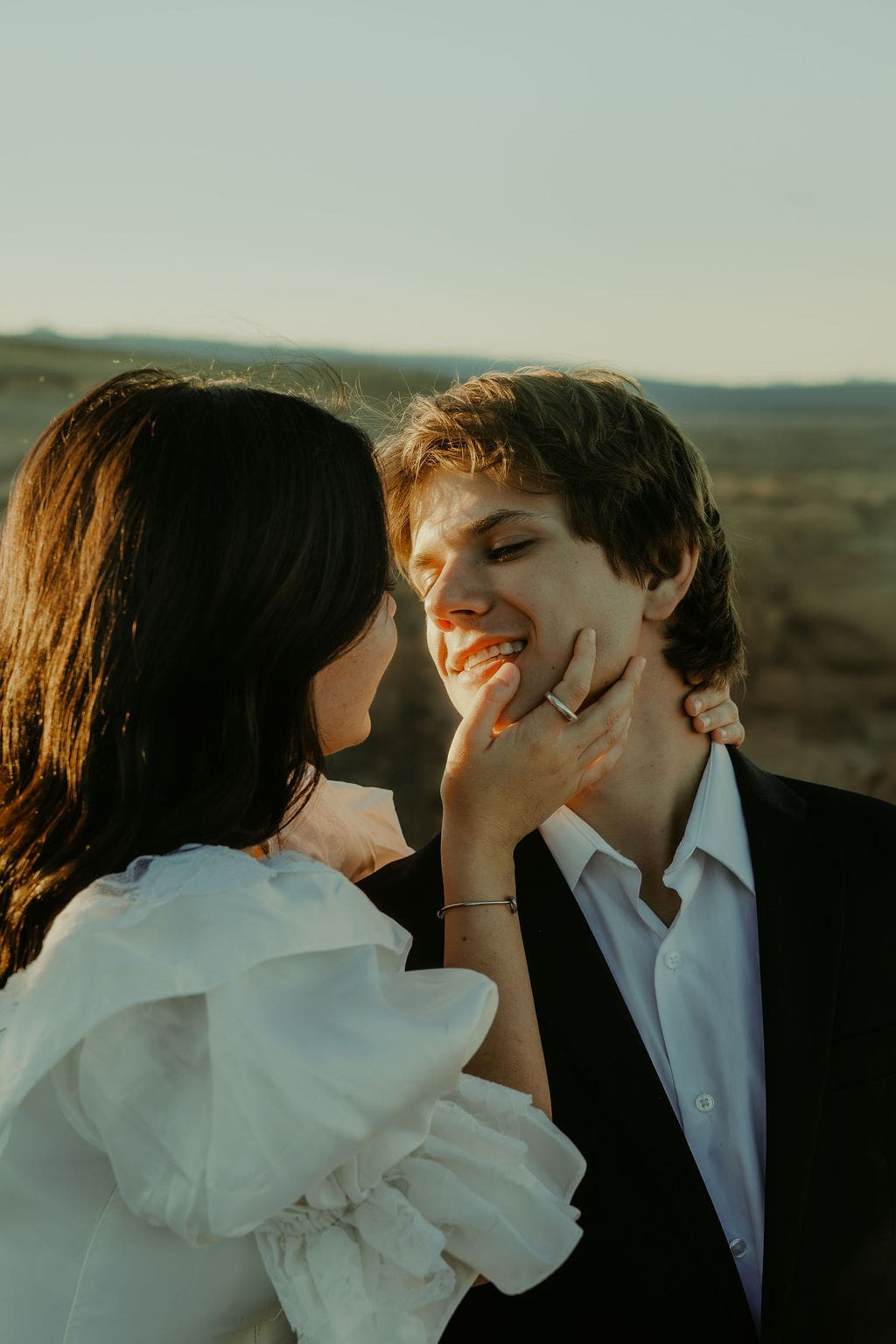 bride and groom share a romantic moment during their elopement
