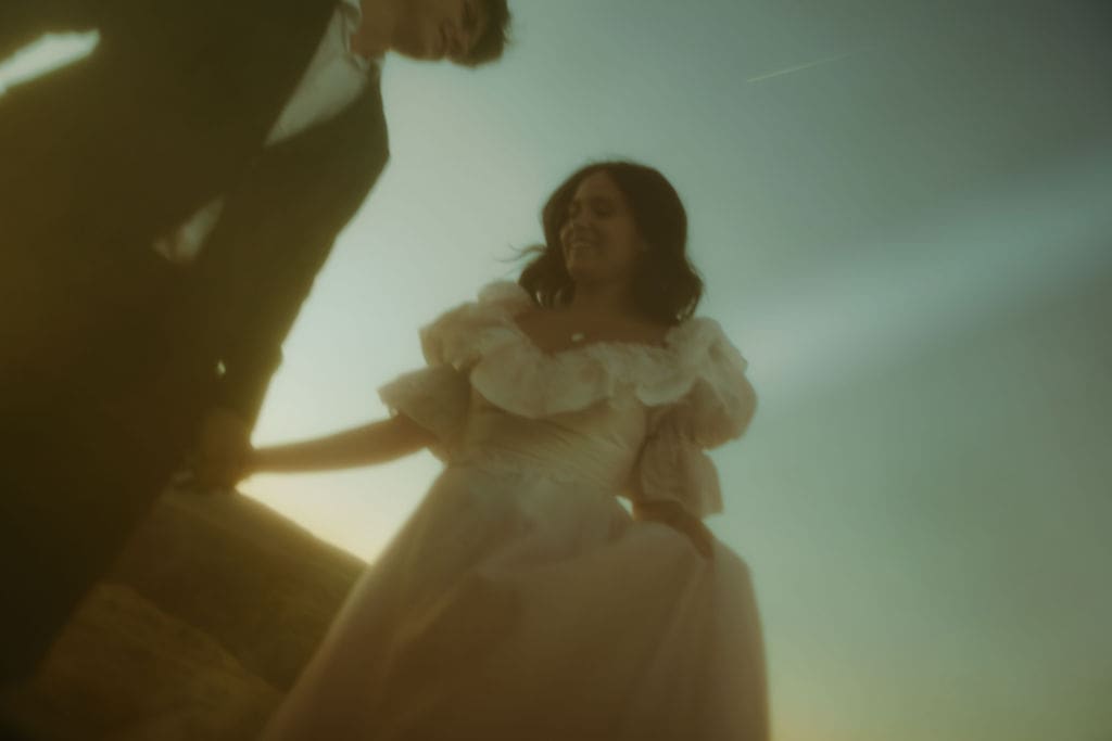 bride and groom share romantic moments during their elopement