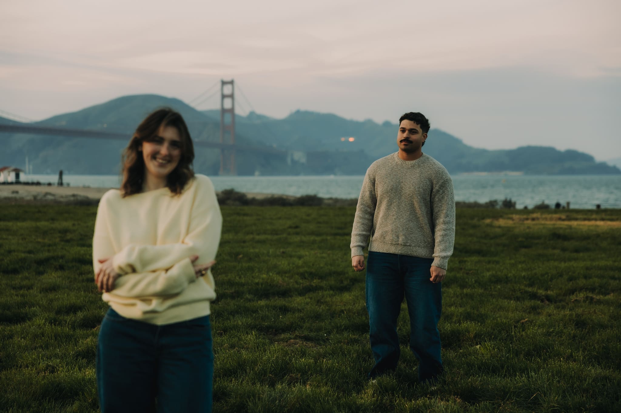 adventure couples session in front of the golden gate bridge